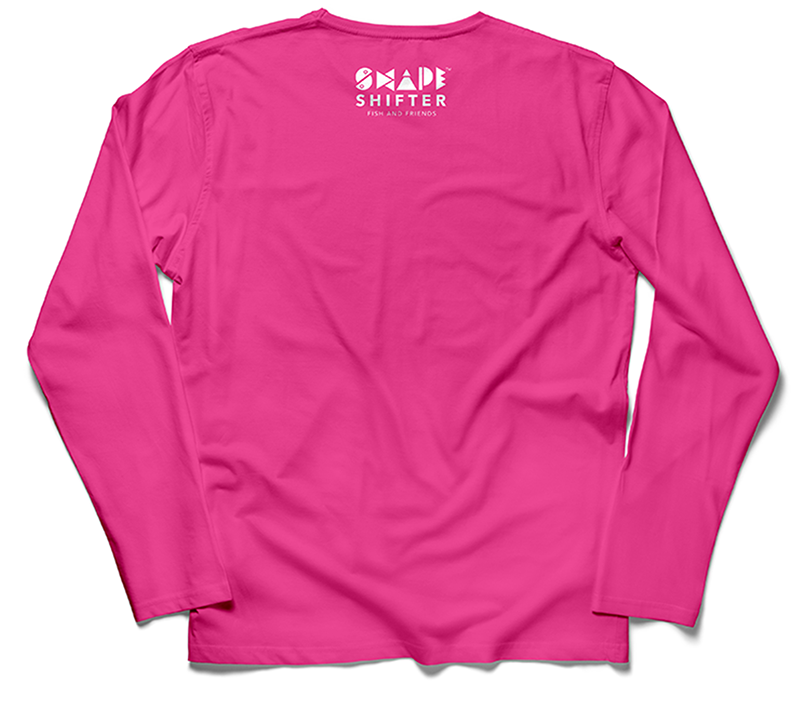 Hot Pink Pufferfish Upf50 Ladies V Neck Sun Shirt UPF 50+ sunwear by ShapeShifter Fish and Friends back view
