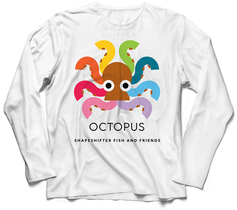 White Rainbow Octopus Sun Protective Long Sleeve Shirt UPF 50+ sun wear by ShapeShifter Fish and Friends front view