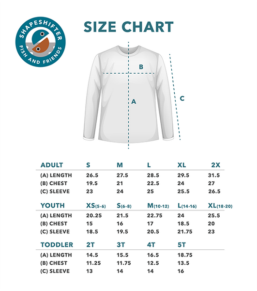 ShapeShifter Fish and Friends | Toddler | UPF50 | Tampa Bay | Size Chart