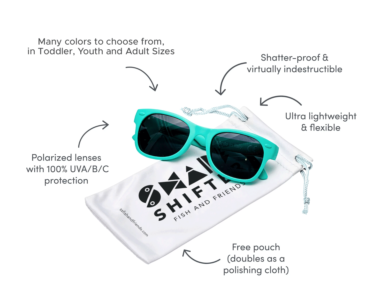 Unbreakable Polarized FLOATING Sunglasses for Adults ShapeShifter Fish and Friends